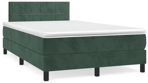 vidaXL Boxspringbett mit Matratze & LED Dunkelgrün 120x190 cm Samt