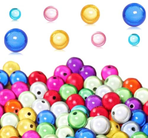 200 Stück Perlen,6mm, 8mm, 10mm, 12mm gemischte Farbe reflektierende Laser Acryl Perlen,Schmuckperlen lose Perlen Wunderperlen, Stickerei für Handwerk mit Löchern für die Schmuckherstellung