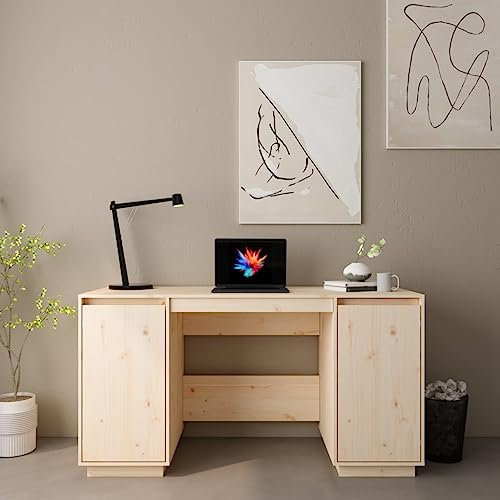 TEHTX7 Schreibtisch, Kleiner Computertisch, Bürotisch, für Arbeitszimmer, Schlafzimmer 140x50x75 cm Massivholz Kiefer