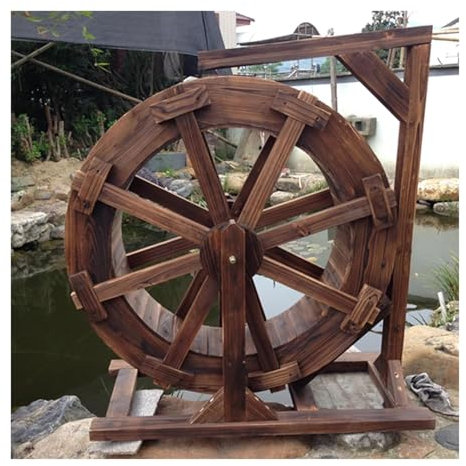 JTWWDM Wasserradbrunnen Aus Holz für Den Garten, Feng Shui Wasserfall für Drinnen Und Draußen, Dekorativer Brunnen Mit Vintage Rädern für Den Hof Mit Wasserpumpe Und Ständer,30cm