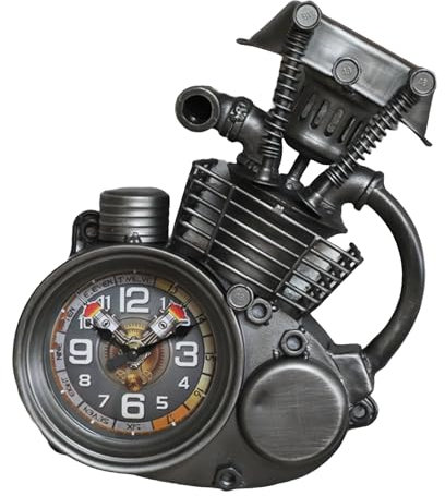 Motorcycle Engine Wall Clock Large 32cm Metal Repro Motorbike Cylinder Aged Steel Finish Colourful Clock Face Piston Display Accurate Quartz Battery Lightweight 1.5kg Simple Indoor Wall Mounting