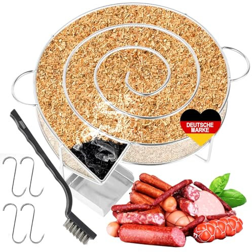 MARKETIFAR Générateur de fumée froide - Escargot avec 4 crochets de fumage et 1 brosse de nettoyage - Escargot en acier inoxydable pour barbecue sphérique - Idéal pour jambon, viande, saucisses