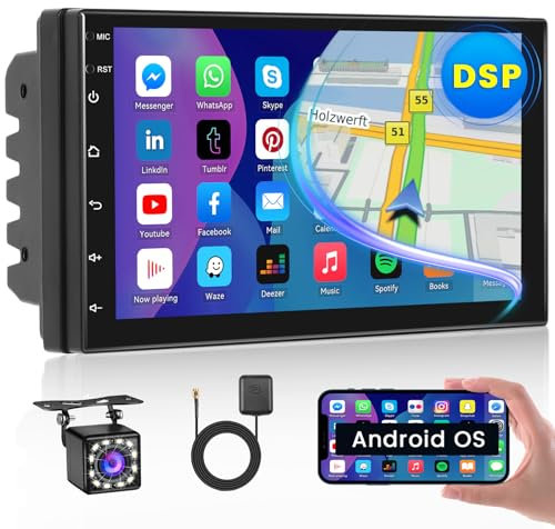 Ohradio Android 15 Autoradio 2 DIN con Schermo - Retrocamera + MIC - 7 Pollici Touchscreeen Stereo Auto Bluetooth con GPS WiFi Radio FM DSP USB SWC +Telecamera di Backup