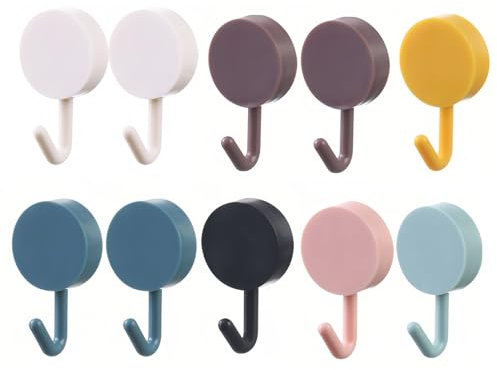 Wonvify Gancho De Pared Adhesivo, 10 Piezas Pequeños Ganchos De Pared Coloridos Sin Taladros Ni Clavos, Para Colgar Baño, Cocina, Techo, Colgar, Pared, Puerta, Albornoces, Toallero
