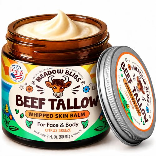 Meadow Bliss Rindertalg für die Haut, Feuchtigkeitscreme, 100 % Grasfutter, geschlagener Rindertalg, Bio-Jojobaöl, Bio-Sheabutter, unterstützt Ekzeme, Rosacea+, hergestellt in den USA, Zitrusbrise, 57