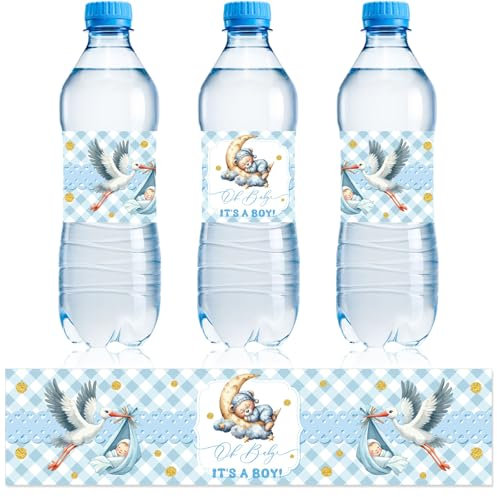 NQEUEPN 50 Etiquetas para Botellas de Agua para Baby Shower, Pegatinas Decorativas Impermeables para Envolver Botellas de Agua para Decoraciones de Fiesta de Baby Shower (Estilo para Niños 1)
