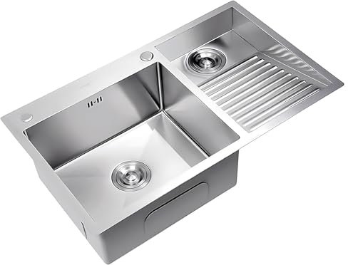 Fregadero De Uso General Negro SUS, Con Superficie De Partículas, Fregadero De Lavandería Plateado, Con Tabla De Lavar Integrada, Piscina De Lavado De Doble Tazón Para El Hogar(Silver-B,70x48x22cm)