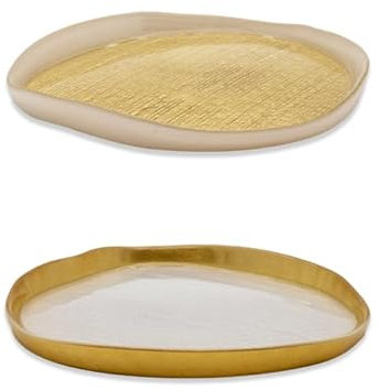 WD Lifestyle - Lot de 2 assiettes en verre en couleur perle et or