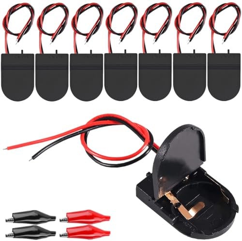 MKBKLLJY 8St. CR2032 1X3V Batteriehalter Batterieaufbewahrungsboxen Abdeckung Schwarzer Knopfzellenbatteriehalter Batteriehalter mit Schalter Drähte EIN-Aus-Schalter Krokodilklemmen für Türklingel