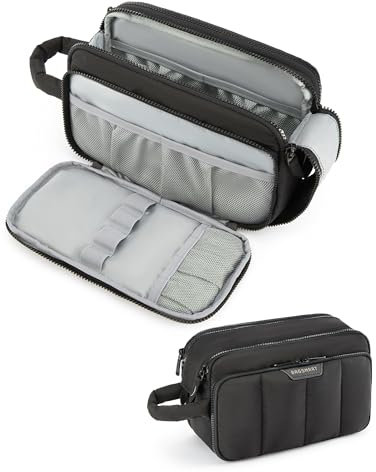 BAGSMART Reise-Kulturtasche für Damen, bauschiger Kosmetik- und Make-up-Organizer, große, weit zu öffnende Reisetasche für Toilettenartikel, Dopp-Kit, Schwarz