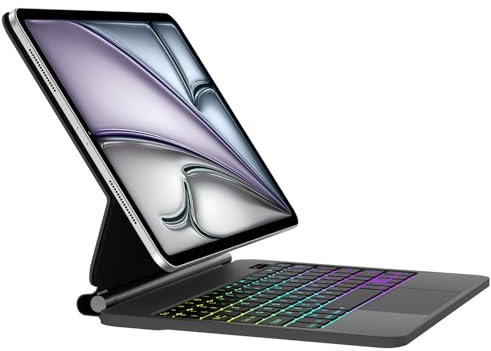 SENGBIRCH Magic Clavier pour iPad Air 13 M3 2025/M2 2024 - AZERTY Français Bluetooth Clavier avec pavé Tactile, Design magnétique Flottant Magic Keyboard, Coque pour iPad Pro 12.9 6/5/4e, Noir
