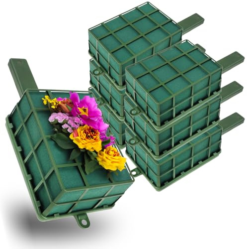 com-four® 6X Steckmasse für Blumengestecke mit Halter und Gitter | Steckschaum für Frischblumen - Steckschwamm zum Basteln für Hochzeit und Geburtstag