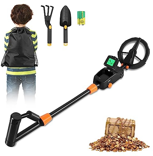 HENGMEI Metalldetektor für Kinder Kinderdetektor Leichte Einstellbar wasserdichte Metalldetektor Handheld Detektor mit LCD-Display und Suchspule Inklusive Schaufel, Tasche