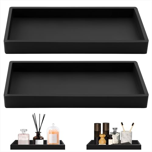 Vassoio da Bagno Rettangolare Vassoio da Portata in Silicone Vassoio Portaoggetti per Vanità, Vasca da Bagno, Cucina 2 Pezzi Nero