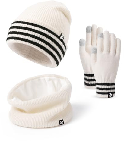 Baynetin Ensemble de Tricotés Bonnet Écharpe e Gants pour Femme,Doublure Intérieure en Polaire Douce Brossée, Cache-cou élastique, Gants épais pour écran Tactile, pour Temps Froid