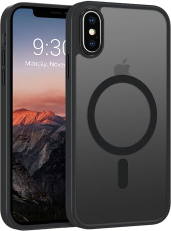 ROUMAYMAY für iPhone X Hülle, Kompatibel mit MagSafe, Transluzente Matt Rückseite Stoßfeste Extrem Haltbarkeit Case Handyhülle für Magnetisch iPhone X/XS - Schwarz