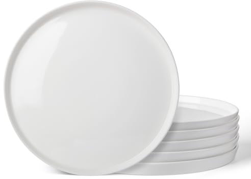 DOWAN Porcelain Dinner Plates Set of 6, 10 inch / 25.5 cm Side Plates,Ceramic White Plates Set for Salad, Pasta, Steak, Dinner Plates for Parties, Restaurant - Dishwasher & Microwave Safe - Gifts