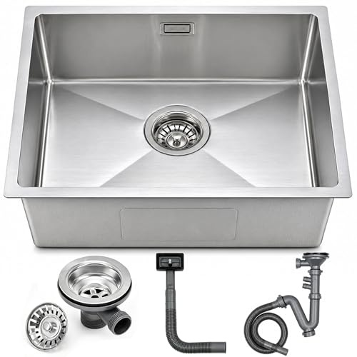 SUS304 Stainless Steel Kitchen Sink 540 x 440mm, Swift Horse Single Bowl Undermount Sink with Waste Kit, Handmade Brushed Stainless Steel Small Kitchen Sink for Small Space Outdoor Kitchen Apartment