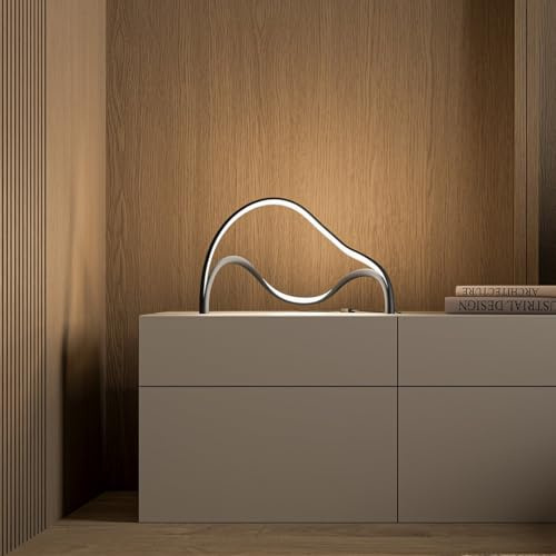 NEONA HERA LED Tischleuchte Schwarz dimmbar – Extravagante Tischlampe mit geschwungenem Wellendesign, Touch-Dimmer, warmweiß 2700K, 12W, CRI 80, LED fest integriert, IP20, 3 Jahre Garantie
