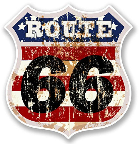 2 adesivi in vinile Route 66 da 10 cm per laptop auto e bici da viaggio USA America # 6031 (10 cm x 10 cm)
