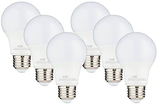 KOR A19 LED Light Bulbs, 60W Equivalent, 3000K Soft White, 6 Pack, E26 Base