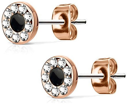 Bungsa KRISTALL-OHRSTECKER SET Rosegold - runde Ohrringe mit klaren Steinen - EDELSTAHL Ohrstecker in Rose-gold 6mm - Ohr-Schmuck für Damen& Herren - 1 Paar Zirkonia Ohrstecker rund rosé