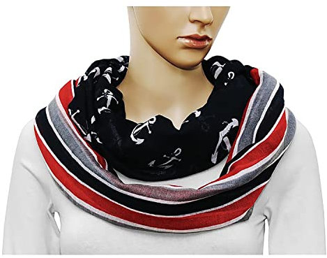 Damen Halstuch/Schal/Loopschal/Damen-Accessoires/martimes Muster/Ankermotiv/INSTYLE/Top Trend/osters muschel.sammler-shop (Loop Anker blau/rot)