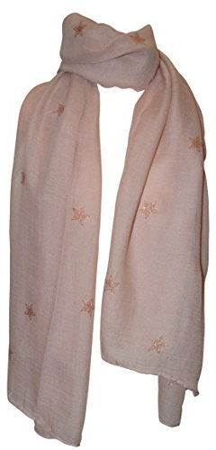 thb Richter XXL Damen Herren Schal Sterne mit Glitzer Glitzerstern Weich Soft Schals Tücher Halstuch Stern Star Baumwolle Stars Tuch Lang (Rosa)