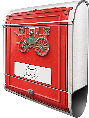 banjado® Design Briefkasten personalisiert Postkasten Nostalgie 38,5x46,5x13cm & 2 Schlüssel - Briefkasten Stahl Silber Zeitungsfach pulverbeschichtet - Postkasten A4 Einwurf inkl. Montagematerial