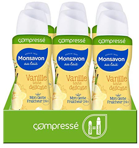 Monsavon Déodorant Femme Compressé, Anti-Transpirant Efficacité 48h, Vanille Toute Délicate (Lot de 6 x 100ml)