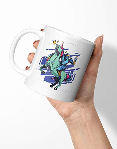 BLAK TEE Blue Ninja Riding a Unicorn Porcelain Coffee and Tea Mug 330 ml