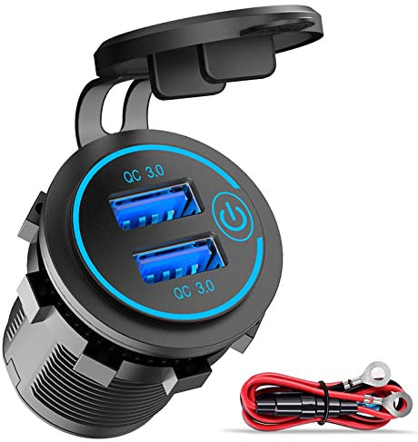QC 3.0 Auto USB Steckdose 12V/24V mit Schalter, Quick Charge 3.0 KFZ Ladegerät Einbau Buchse Wasserdicht Zigarettenanzünder USB Dose 36W für Motorrad Boot LKW Wohnwagen ATV