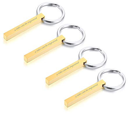 VNOX 4Stk Personalisierte Kundenspezifische Paare BFF Brüder Schwestern Familie Partner Schlüsselanhänger 4Seiten Name 3D Vertikale Quader Bar Schlüsselanhänger Gepäck/Tasche Zubehör,Kostenlose Gravur