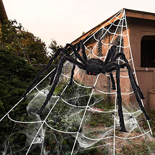 iZoeL Halloween Decorazioni Halloween Ragno Giant Spider 2 m Grande Ragno 5.5 m x 7 m Ragnatela 30 Mini Ragni 40 g Ragnatela, pour Decorazioni Casa/Interni/Esterni/Casa Stregata/Giardino
