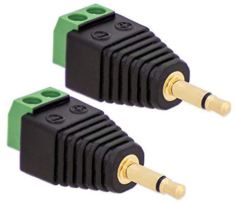 2X Klinken Stecker 3,5 mm Adapter > Terminal Block 2-Pin Schraub Klemmen Vergoldet