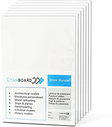 Cyanboard, Polystyrol Platten PS Platten Weiss. Kunststoff Hart-Platten für Modellbau/Basteln. (A4 (297x210mm) x 1mm x 6 einheiten)