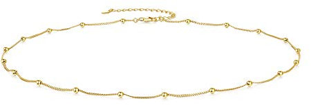 CERSLIMO Kette Gold, Sterling Silber Choker Kette Damen Perle Halskette ohne Anhänger für Frauen Mädchen