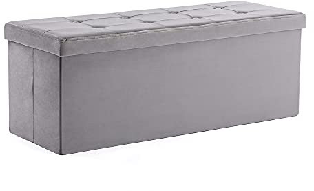 HNNHOME Ottoman Storage Box, Foldable Footstool with Lid and 151L Capacity, Velvet Blanket Box Chest Ideal for Bedroom Bench, Living Room, 110x40x40 cm(Extra-Large,Grey)