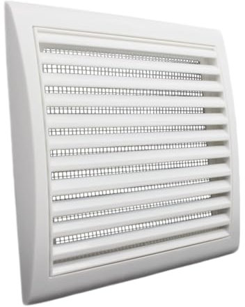 Large White External Wall Vent Square Slim Grille with Insect Screen Fly Mesh to Cover up to 6 inch Holes for Fresh Air Flow Outlet or Inlet Duct Ventilation Louvre Cover Outdoor External Grill