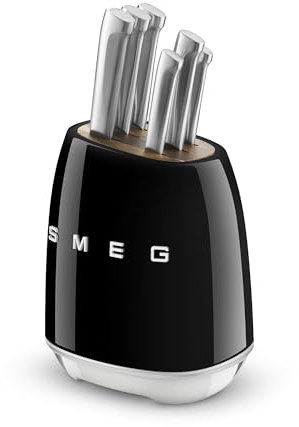 Smeg Black Stainless Steel Knife Block Set