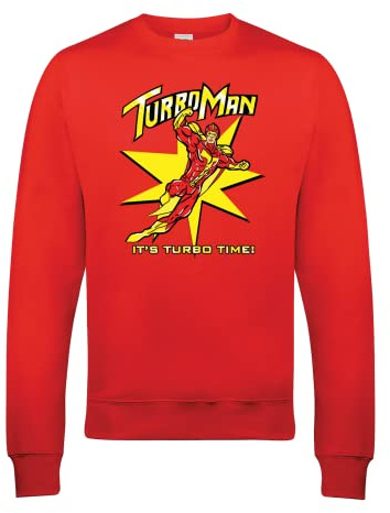 SMARTYPANTS Turbo Man Red Jumper Sweatshirt - Unisex Adults Kids Teens Jingle Bells Action Figure Man Comedy Festive Xmas Christmas Eve Classic Movie Film Cinema Gift Present