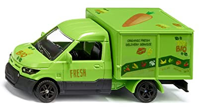 siku 1941, Streetscooter Organic Delivery Service, Toy Delivery Van, 1:50, Metal/Plastic, Green, Opening Tailgate, With Sticker Sheets and Cardboard Food Sheets