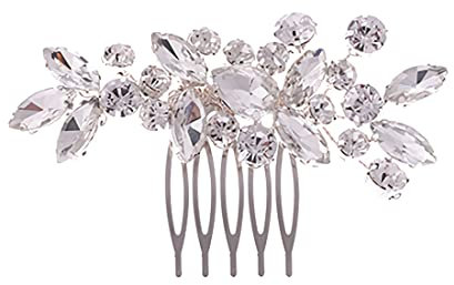 Peigne à cheveux pour femme avec strass et perles, motif feuilles argentées - Accessoire de mariage pour femme - Accessoire de coiffure en cristal - Coiffe de fête pour mariée