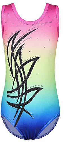ZNYUNE Body da ginnastica per ragazze a maniche lunghe/senza maniche, colorato scintillante, per atletica, balletto, danza, body per bambini 3-12 anni, B284 arcobaleno 8A