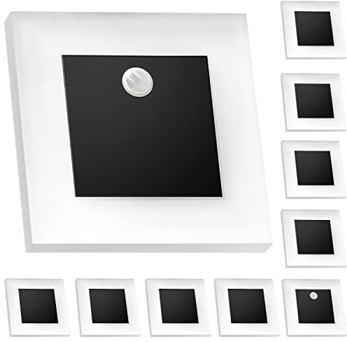 LEDANDO Set LED Treppenbeleuchtung Neutralweiß 4000K inklusive zwei Einheiten mit Bewegungsmelder und 15W Trafo - schwarz, Set:9er Set inkl. 2 x Sensor