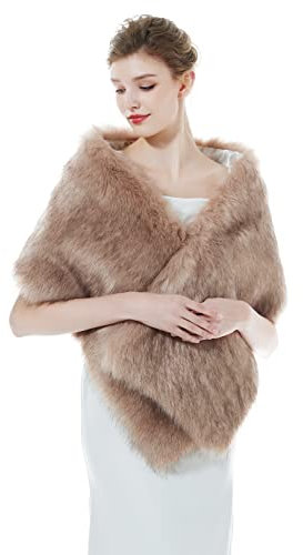 BEAUTELICATE Scialle Stola Donna Pelliccia Sintetica Sciarpa Coprispalle Elegante per Matrimonio Invernale Cerimonia Sposa Damigella (Pelliccia lunga - Dusty Rose)