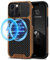 TENDLIN Cover Magnetica per iPhone 13 Pro Max Compatibile con MagSafe Custodia in Legno con Carbonio e Pelle Compatibile con iPhone 13 Pro Max (Nero)
