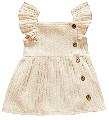 KleinkindKleinkind Mädchen Sling Kleider Rippennähte verdickte Streifen Jacquard Kleid Casual Swing Sommerkleid Strandkleid Mädchenkleid (Beige, 18-24 Months)