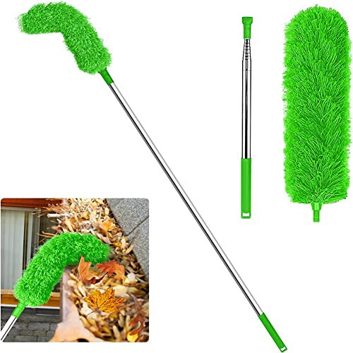 Dunlea Gutter Cleaning Brush Roofing Tool with Telescopic Extendable Pole 8.2Ft Guard Cleaner Tool Easy Leave, green