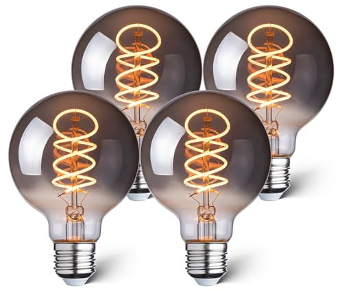 Wesome Lighting LED Deko Glühbirne E27, 1800K 4W Dunkles Stimmunglicht, Vintage Edison Birne, Dimmbar, Retro Filament Design, Ideal für Cafè, Bar & Dekorative Beleuchtung, Rauchglas G80, 4er Pack